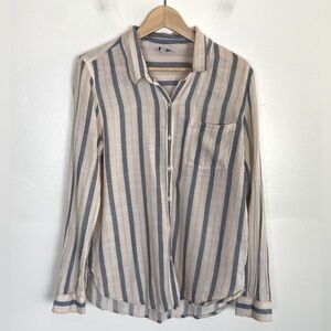Lucky Brand Women's Button Down Shirt Size L Pink and Blue Stripes Long Sleeve